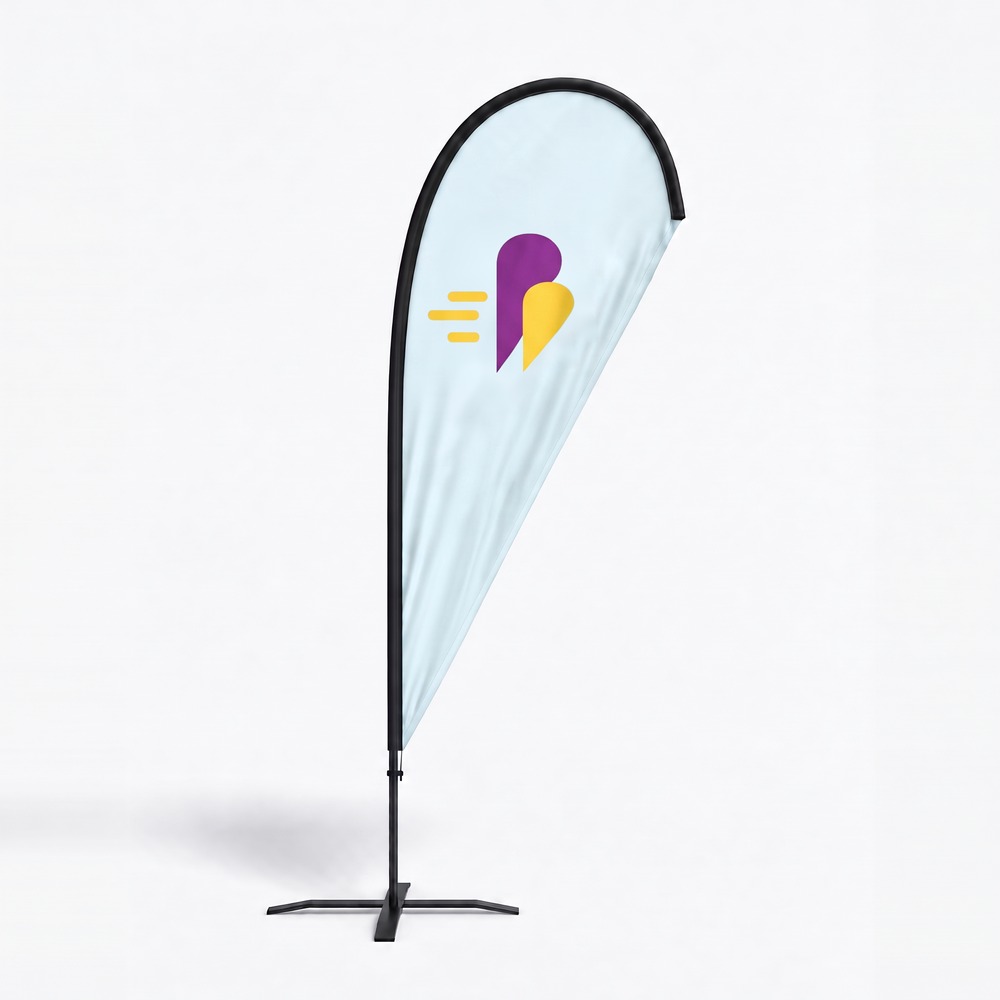 Premium Beachflag Drop in Hellblau mit Beachflag-Express-Logo