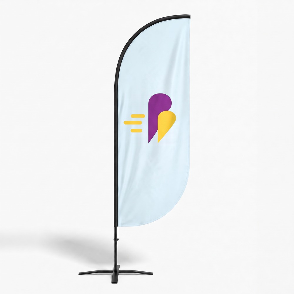 Premium Beachflag Quill in Hellblau mit Beachflag-Express-Logo